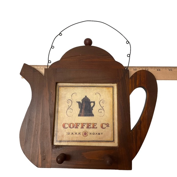 UNBRANDED Wooden COFFEE BAR Wall Decor Set up 2 Hooks Brown Tan - Picture 2 of 5